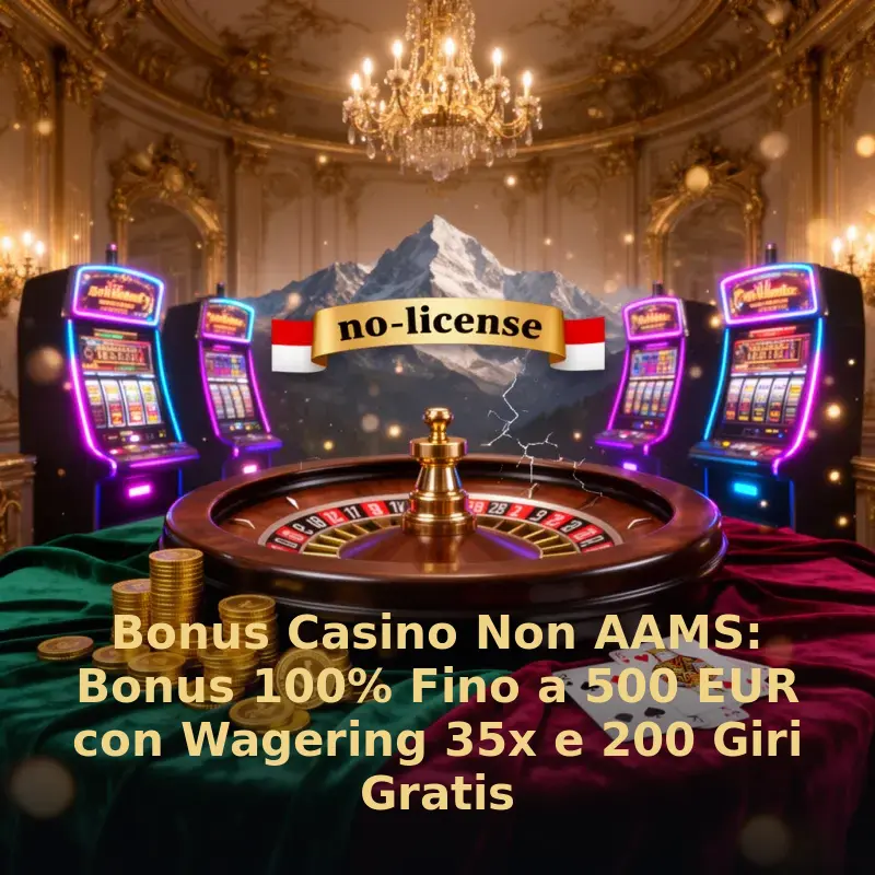 Bonus Casino Non AAMS: Bonus 100% Fino a 500 EUR con Requisito di puntata 35x e 200 Giri Gratis